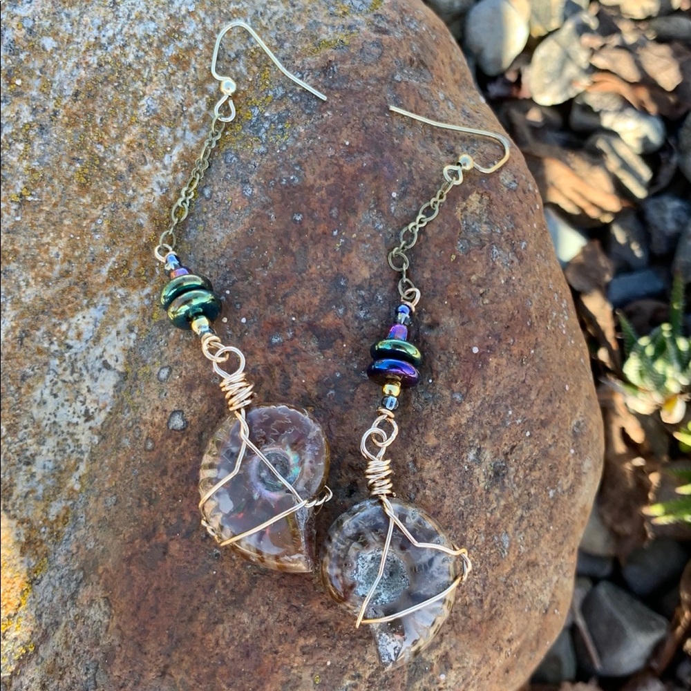 Polished Ammonite Dangle Earrings - Picture 13 of 16